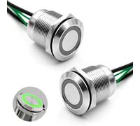 FILN 2PCS Latching Push Button Switch ON Off Switch 12v 24v 19mm 20A IP67 Waterproof Switches Green Button Switches for Auto Marine Applications, and DIY Enthusiasts(Green Latching Stainless Steel)