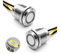 FILN 2PCS Latching Push Button Switch ON Off Switch 12v 24v 19mm 20A IP67 Waterproof Switches Yellow Button Switches for Auto Marine Applications, and DIY Enthusiasts(Yellow Latching Stainless Steel)