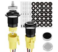 FILN - 2Pcs Latching Pushbutton Switch Black Plated Power Button Includes 185 Replacement Symbols 12V Switch 19mm Mounting Hole 20A IP65 Waterproof Switch for Cars, Boat, Easy Installation (White)