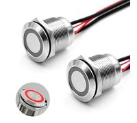 FILN 2PCS Momentary Push Button Switch ON Off Switch 12v 24v 19mm 20A IP67 Waterproof Switches Red Button Switches for Auto Marine Applications, and DIY Enthusiasts(Red Momentary Stainless Steel)