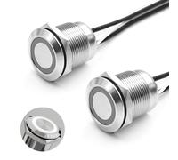FILN 2PCS Momentary Push Button Switch ON Off Switch 12v 24v 19mm 20A IP67 Waterproof Switches White Button Switches for Auto Marine Applications,and DIY Enthusiasts(White Momentary Stainless Steel)