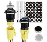 FILN - 2Pcs Momentary Pushbutton Switch Black Plated Power Button Includes 185 Replacement Symbols 12V Switch 19mm Mounting Hole 20A IP65 Waterproof Switch for Cars, Boat, Easy Installation (Blue)