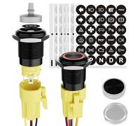 FILN - 2Pcs Momentary Pushbutton Switch Black Plated Power Button Includes 185 Replacement Symbols 12V Switch 19mm Mounting Hole 20A IP65 Waterproof Switch for Cars, Boat, Easy Installation (Red)