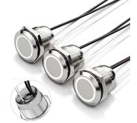 FILN 3Pcs 19MM Momentary LED Push Button Switch, IP67 Waterproof 12V 20A DC with Pre-Wired Leads for Motorcycle Horn, Engine Start (White LED, 1NO 1NC, 304 Stainless Steel)