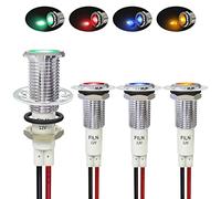 FILN 4 Pcs 10MM 12V 24V LED Indicator Light Metal Brass Nickel Plated Panel Lights Pilot with Red Green Blue Yellow Signal Light([Brass Nickel Plated]12V-24V Red+Green+Yellow+Blue 4 Pcs）