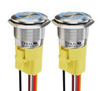 FILN 5 Amp 22mm 0.66'' 2Pcs Latching Push Button Switch 12V DC On Off Stainless Steel with BlueLED with Wire Socket Plug Self-Locking Push Button(Blue/Stainless Steel Latching)