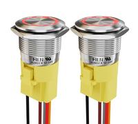 FILN 5 Amp 22mm 0.66'' 2Pcs Monentary Push Button Switch 12V DC On Off Stainless Steel with Red LED with Wire Socket Plug Self-Resetting Push Button(Red/Stainless Steel Monentary)