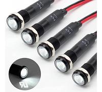 FILN 5PCS 8mm 12V 24V DC LED Metal Indicator Lamp, CE RoHS Waterproof IP67 Pilot Warning Light with Wire for Car Dashboard, Marine Boat, Caravan, Control Panel (White Lamp)