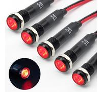 FILN 5PCS 8mm 220V AC LED Metal Indicator Lamp, CE RoHS Waterproof IP67 Pilot Light Signal Lamp with Wire for Control Panel, Marine Boat, Industrial Machine, Caravan Dashboard (Red Lamp)