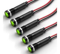 FILN 5PCS 8mm 230V AC LED Metal Indicator Lamp, CE RoHS Waterproof IP67 Pilot Light Signal Lamp with Wire for Control Panel, Marine Boat, Industrial Machine, Caravan Dashboard (Green Lamp)