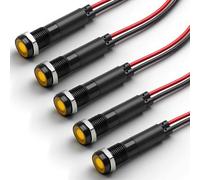 FILN 5PCS 8mm LED Metal Indicator Lamp 12V 24V DC, Waterproof IP67 Pilot Warning Light with Wire for Car Dashboard, CE RoHS Marine Boat, Caravan, Control Panel (Yellow LED)
