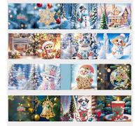 FILOEEX 12 Pcs Christmas Diamond Painting Greeting Card,5D Diamond DIY Painting Cards,Handmade Diamond Painting Cards,Christmas Greeting Cards Kit,Handmade Craft Gift for Xmas Family Friends (Cat)