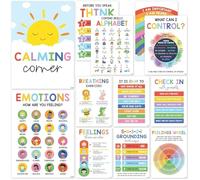 FILOEEX 12PCS Calming Corner Posters Set with Feelings Wheel Chart, Kids Emotional Regulation Tools for Classroom Decor, Preschool Calm Down Corner Supplies, Therapy Office & Home Wall Decorations