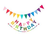 FILOEEX Happy Birthday Banner,3 Pieces Felt Ball Garland,Rainbow Happy Birthday Garland,2.5M Multicolor Bunting String Triangle Flags Bulk Rainbow Bunting for Birthdays Decor,Party Decor,Photo Prop