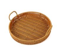 FILOEEX Round Rattan Woven Serving Tray,Round Serving Tray with Handles,Large Home Decor Organizer Tray for Coffee,Drink,Breakfast,Tea,Candle (Nature-20cm)