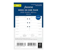 Filofax Calendar Diary Refill, Mini Size, Week on One Page, White Paper, Unruled, English, 2025 (C68126-25)