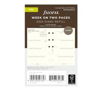 Filofax Calendar Diary Refill, Mini Size, Week-to-View, Cotton Cream Paper, Unruled, Multilingual: Four Languages, 2025 (C68124-25)
