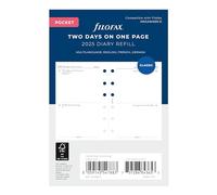 Filofax Calendar Diary Refill, Pocket Size, Two Days on One Page, White Paper, Unruled, Trilingual, 2025 (C68223-25)