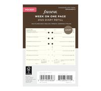 Filofax Calendar Diary Refill, Pocket Size, Week on One Page, Cotton Cream Paper, Unruled, Multilingual: Four Languages, 2025 (C68239-25)