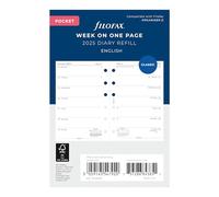 Filofax Calendar Diary Refill, Pocket Size, Week on One Page, White Paper, Unruled, English, 2025 (C68226-25)