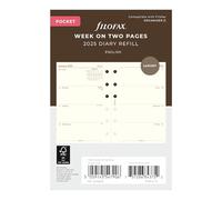 Filofax Calendar Diary Refill, Pocket Size, Week-to-View, Cotton Cream Paper, Unruled, English, 2025 (C68224-25)