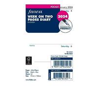 Filofax Calendar Diary Refill, Pocket Size, Week-to-View, White Paper, Unruled, English, 2024 (C68221-24)