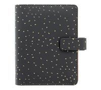 Filofax Confetti Organizer, Pocket Size, Charcoal - Leather-Look, Gold Foil Accents, Six Rings, Week-to-View Calendar Diary, Multilingual, 2025 (C028724-25)