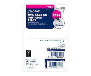 Filofax Pocket English/French/German two days per page 2024 diary, White