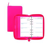 Filofax Saffiano Fluoro Zip Organizer, Personal Compact Size, Fluoro Pink - Cross-Grain, Leather-Look, Six Rings, Week-to-View Calendar Diary, Multilingual, 2022 (C028751-22)