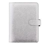 Filofax Saffiano Metallic Organizer, Personal Size, Silver - Cross-Grain, Leather-Look, Bright Metallic Finish, Six Rings, Week-to-View Calendar Diary, Multilingual, 2025 (C028754-25)
