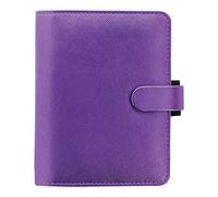 Filofax Saffiano Metallic Organizer, Pocket Size, Violet - Cross-Grain, Leather-Look, Bright Metallic Finish, Six Rings, Week-to-View Calendar Diary, Multilingual, 2025 (C028770-25)