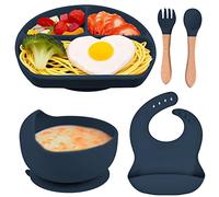 FILOWA Baby Boys Weaning Set 5 PCS Silicone Feeding Set with Suction, Blue