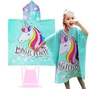 FILOWA Beach Hooded Towel for Girls,Microfibre Poncho Towel Swimming Surfing Shower Bath Towels Soft Lightweight Absorbent Wearable Travel Wrap Robe for Childs Kids Teenager 6-14 Years, Blue