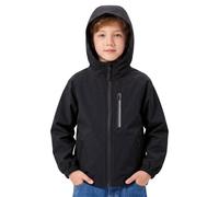 FILOWA Boys Waterproof Jacket Reflective Raincoat Kids Hooded Rain Coat Lightweight Windbreaker Solid Color Rainwear Spring Hiking Camping Outdoor Waterproof Coat for Children 9-10 years, Black