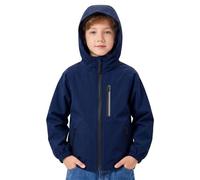 FILOWA Boys Waterproof Raincoat Kids Reflective Rain Jacket with Hood Lightweight Rain Coat Windbreaker Solid Color Rainwear Hiking Camping Outdoor Waterproof Coat for Teenager 13-14 years, Navy