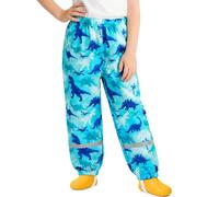 FILOWA Boys Waterproof Trousers Kids Lightweight Rain Trouser Dinosaur Pattern Mud Pants with Reflective Strip Overtrousers Rain Pant Outdoor School Cycling Rainwear for Toddler 1-2 Years, Blue