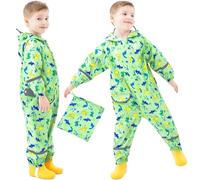 FILOWA Childs Puddle Suit Baby Boys Waterproof Suit All in One Rainsuit Children Hooded Raincoat Lightweight Portable Breathable Rainwear and Easy to Dry Muddy Suit for Toddler 5-7 Years,Green