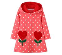 FILOWA Dress for Girls Hooded Jumper Hoodie Sweatshirt Flowers Polka Dot Embroidery Cotton Causal Long Sleeve Sweet Fashion Dresses for Kids Girl 5-6 Years Red