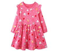 FILOWA Dress for Girls Kids Cotton Long Sleeve Crew Neck Dresses Red Heart Star Pattern Fashion Casual Outfit Autumn Spring Clothes School Birthday Party Wedding Clothing Toddler Age 2-3