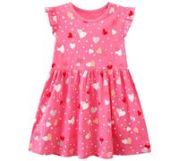 FILOWA Dress for Girls Kids Cotton Sleeveless Round Neck Dresses Red Heart Star Pattern Fashion Casual Outfit Spring Summer Clothes School Birthday Party Wedding Clothing Toddler Age 4-5