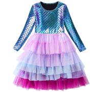 FILOWA Dress for Girls Mermaid Princess Costume Long Sleeve Elegant Tutu Dress Purple Sequin Sparkly Tulle Clothes Spring Autumn Birthday Party Prom Outfit Teen Toddler Age 7-8