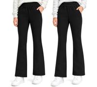 FILOWA Fleece Lined Flared Leggings Girls 2-Pack Bootcut Pants 7-16 Years | Thermal Flared Pant, High Waist Warm Long Trousers, School Sport Jogging Leggings, Cotton Autumn Winter Bottom with Pocket