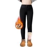 FILOWA Fleece Lined Leggings Girls Kids High Waist Legging with Pockets Stretchy Tights Thermal Trousers Thick Wool Warm Pants Basic Casual School Autumn Winter for Teenager 14-16 Years, Black