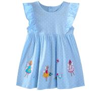 FILOWA Girls Dress Cotton Ruffle Sleeves Summer Dresses Unicorn Flowers Butterflies Strawberry Embroidery Infant Dress Animal Pattern Casual Spring Birthday Party School Children Clothes 3-8 Years