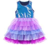 FILOWA Girls Dress Princess Mermaid Sleeveless Tulle Dress Sequin Sparkly Elegant Purple Tutu Mesh Outfit Summer Birthday Party Beach Holiday Occasion Clothes for Teen Toddler Children Age 5-6