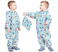 FILOWA Kids Puddle Suit Boys Waterproof Suit All in One Rainsuit Children Hooded Raincoat Lightweight Portable Breathable Rainwear and Easy to Dry Muddy Suit for Childs 7-9 Years,Blue