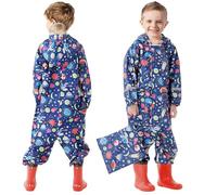 FILOWA Kids Puddle Suit Childs Waterproof Suit All in One Rainsuit Children Hooded Raincoat Lightweight Portable Breathable Rainwear and Easy to Dry Muddy Suit for Boys 3-5 Years,Navyblue