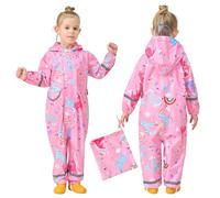 FILOWA Kids Puddle Suit Girls Waterproof Rainsuit Children Hooded Raincoat Lightweight Portable Breathable Rainwear Easy to Dry Muddy Suit for Childs 1-3 Years,Light Pink