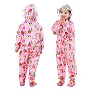 FILOWA Kids Puddle Suits Girls Raincoat Hooded Waterproof All in One Rainsuit Pink Lightweight Portable Breathable Rainwear PVC Hat Brim Zipper Muddy Suit for Childs 1-3 Years
