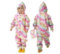 FILOWA Puddle Suit Girls Hooded Raincoat Waterproof All in One Rainsuit Lightweight Breathable Dinosaur Animal Pattern Rainwear with Transparent Hat Brim Spring Muddy Suit for Kids 7-9 Years, Pink